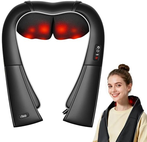 Nackenmassagegerät mit Wärme, Shiatsu Massagegerät für Nacken Rücken Schulter, mit Netz- & Auto-Adapter, Vatertagsgeschenk für Papa Männer Frauen, Zuhause Büro