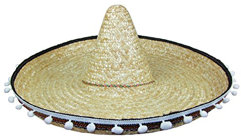 Mexikaner Sombrero mit Troddeln - 60 cm Durchmesser - Natur - Toller Mexiko Hut für Erwachsene zum Kostüm
