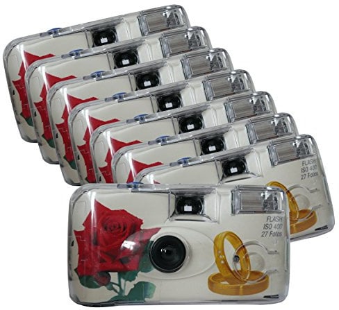 TopShot 376092 Golden Roses Einwegkamera 40027 mit eingebautem Blitzgerät Paket mit 8 Kameras weiß