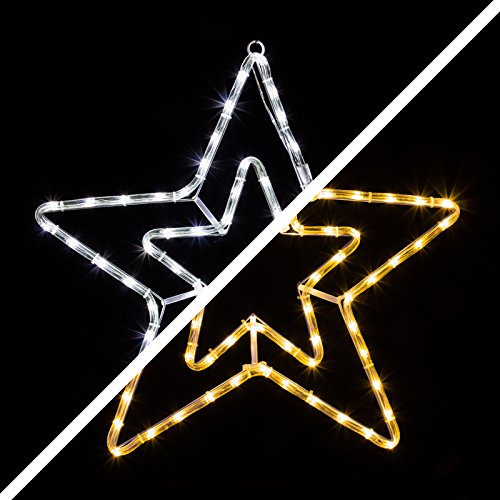 Pridea LED Leuchtstern 55cm 72 LEDs Warm-Weiße LED-Beleuchtung 8 schaltbare Programme 3 Watt Weihnachtsbeleuchtung für Innen und Außen Weihnachtsdekoration Lichterschlauchfigurn Stern Fensterdeko