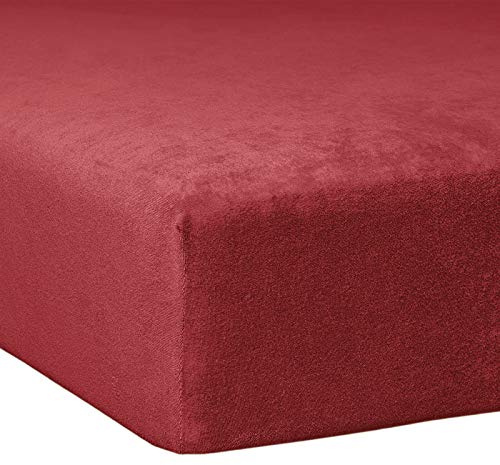 TRAUMSCHLAF Flausch Frottee Spannbettlaken – kuschelig weich – elastisch, saugfähig & formstabil – Perfekter Sitz Dank Rundumgummi – 90x190 cm - 100x200 cm, Burgund
