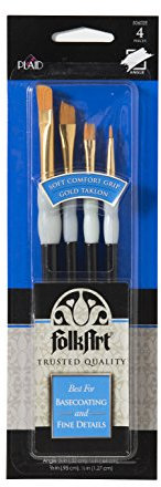 Plaid Angle Folk Art Gold Taklon Paint brush Set of 4 Pcs 50602e