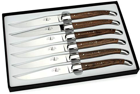 Forge de Laguiole - Set di 6 coltelli da bistecca Con manico in Legno di Noce, coltello da tavola Francese in Acciaio lucido