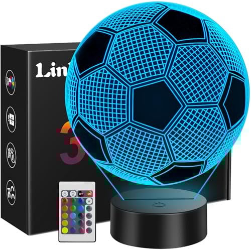 Linkax Fussball Geschenke Jungen Mädchen, Einschulung Geschenk Junge 6 7 8 9 10 jahre Geschenkideen, Fußball Geschenke für Jungs, 3D Nachtlicht Kinder Zimmer Deko Optische Täuschung Lampe 16 Farben