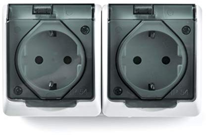 FAMATEL – Doble base | Enchufe de empotrar | Serie Pool 54 | IP54 | Este producto es a prueba de agua | Alta estanqueidad del producto | Producto libre de halógenos | Aluminio, 15x8,5x5cm
