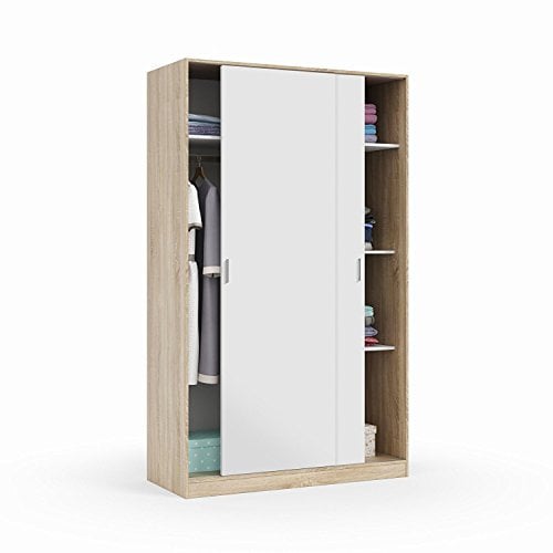 Habitdesign Armario 2 Puertas Correderas y Estantes, 200x120x50 (AltoxAnchoxFondo - en cm). Ropero Dormitorio Principal, Armario Infantil, Color Blanco Artik y Roble Canadian