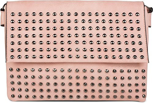 styleBREAKER Clutch mit Nieten, Abendtasche, Schulterriemen, Trageschlaufe, Schultertasche, Damen 02012227, Farbe:Rosa