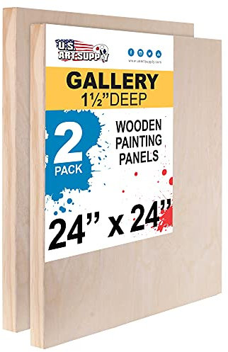 U.S. Art Supply 24 x 24 Birch Wood Paint Pouring Panel Boards, Gallery 1-1/2 Deep Cradle (Pack of 2) - Artist Depth Wooden Wall Canvases - Painting Mixed-Media Craft, Acrylic, Oil, Encaustic