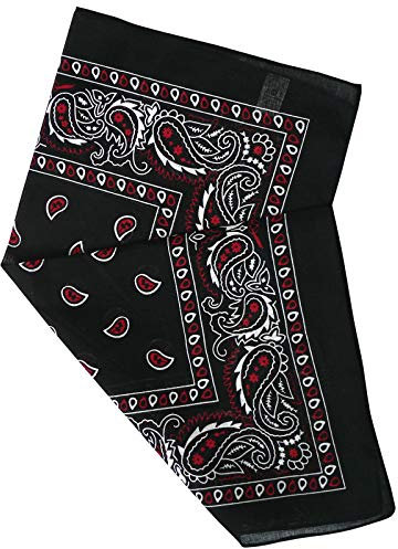 Harrys-Collection extra großes Bandana 100% Baumwolle! 70x70 cm, Größen:70x70, Farben:schwarz mit rot