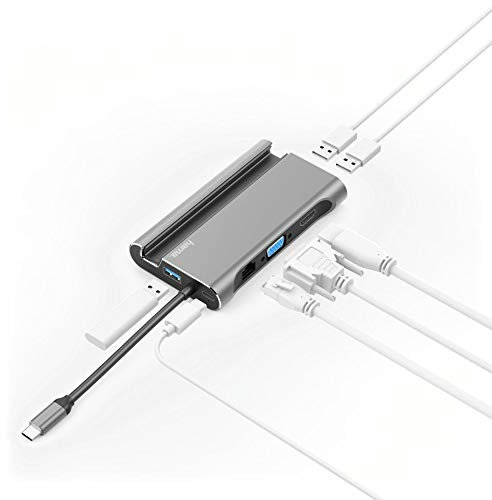Hama USB-C 7 in 1 Dockingstation 3X USB 3.1 HDMI, VGA, LAN, USB- C (PD), 135764, grau