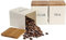 Bekith set of 3 Tea Sugar Coffee Canister Set Metal Storage Container Jar With Bamboo Airtight Lids, Tea Candy Storage Tin Box for Kitchen Food Storage, 11 x 11 x 14.1CM (Beige)
