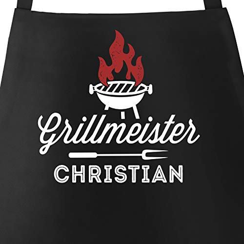 MoonWorks® Grill-Schürze für Männer Grillmeister [Wunsch-Name] Männergeschenk Hobby-Griller Schwarz unisize