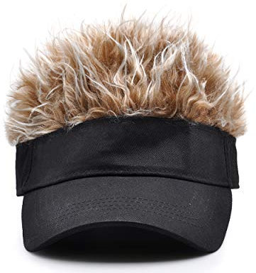 SCSpecial Fake Haar Baseball Hut Neuheit Visierkappe Verstellbarer Visierhut mit Stachelperücken Fake Hair Visier für Erwachsene - Schwarz und Braun