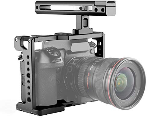Foto4easy Kamerakäfig Stabilisator, Aluminiumlegierung, Kamera-Video-Käfig mit Zubehörschuh und Griff oben, für DSLR-Kameras Panasonic S1 S1H S1R