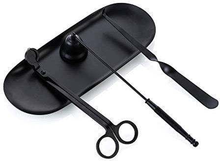 Aimto Kerzenlöscher-Zubehör-Set 4-in-1 – Kerzenlöscher, Dochtschneider, Dochtschaber und Tellerablage zum Löschen von Kerzen, Dochten, Flammen sicher (schwarz)