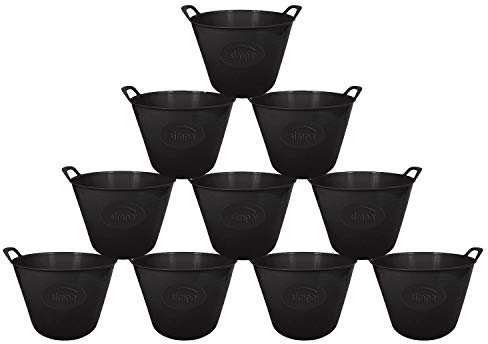 simpahome 42L 42 Litre Large Multi Purpose Flexi Tub - BLACK - Robust Flexible Storage Container Bucket - Set of 10.