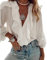 Camicia Donna con Manica Lunga Blusa Elegante Scollo a V Sexy Camicetta da Ufficio Casual (Bianco, L)