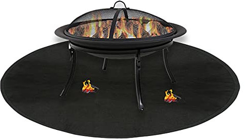 Heavyoff Tapis de Foyer Rond Tapis Ignifuge Le Tapis Brasero de Gril et Protecteur de Pelouse pour Jardin Terrasse Extérieur Brûlant du Bois et Coussin de Foyer à Gaz, Noir, 30 / 76cm