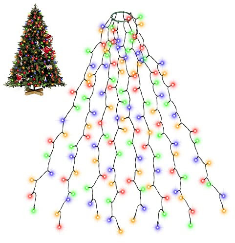 SALCAR 6-8ft Christmas Tree Lights, 2m x 8 Strands 280 LEDs Fairy Lights, Easy to Install Decoration for Indoor Outdoor, 8 Modes Memory Timer Function - Multicolor