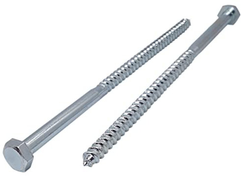 Marcopol (16 Stück) DIN 571 Verzinkter Stahl Sechskant Holzschrauben M10 x 220 mm, Sechskantschraube, Schlüsselschraube, Sechskant, Schienenschrauben (16, mm), silber