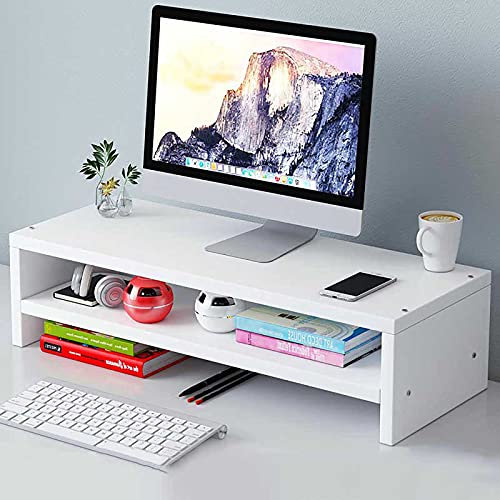 W&X Laptop-ständer Mit Speicherplatz,Kunststoff Monitor Stand Riser,Multi-Zweck Desktop Storage Organizer Seinheit Für Laptop Tv Drucker Pc,Computermonitor Riser-Weiß d 50x20x13cm(20x8x5inch)