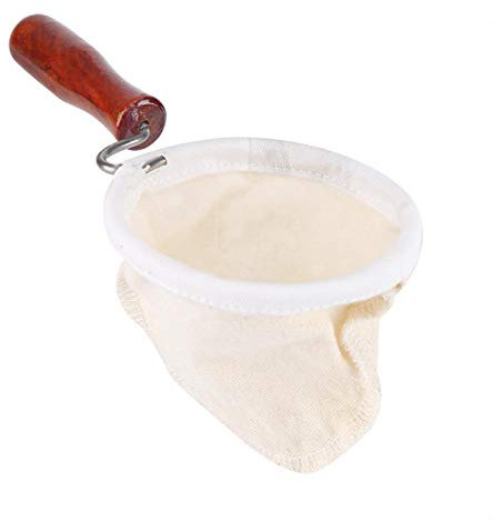 Reusable Coffee Tea Filter, Flannel Cloth Handmade Coffee Filter Strainers with Wood Handle, Washable Pour Over Coffee Dripper Filter Sock Bag for Thai Style Milk Tea Coffee (S)