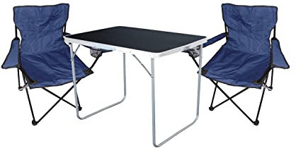 Mojawo 3-TLG. Camping Set Campingtisch Schwarz Gartenmöbel + 2 STK. Campingstuhl Klappstuhl Blau Outdoor