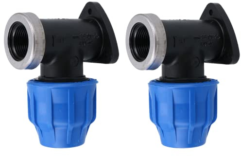 25mm x 3/4 MDPE Wall Plate Elbow Outside Tap Fitting Connector Bend 2 Pack