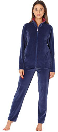 Merry Style Damen Velours Freizeitanzug Hausanzug MSMG001 (Dunkelblau/Rosa(1737), XL)