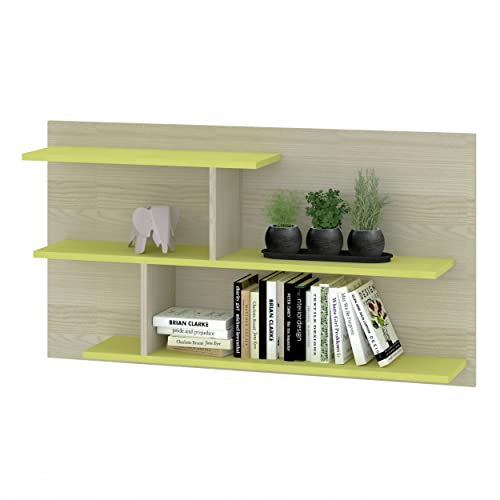 Oggi Solo Wandregal Hängeregal Solo Bilderregal DREI Ebene, Modernes Design, für Jugendzimmer, Arbeitszimmer, praktisch, 3 Anlagebogen, 110 x 60 x 22 cm, Esche + Grün