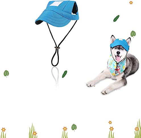 LATRAT Hunde Baseballmütze, Basecap Verstellbar Sonnenschutz Hut Hundecap mit Ohrlöchern Sommer Schattierungshut Outdoor, XL, blau