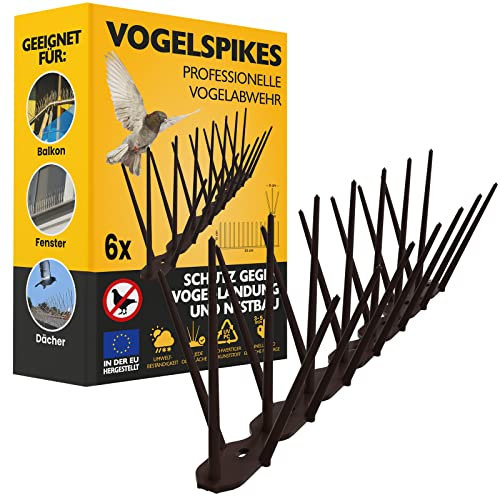 Konzept 11 - Vogelabwehr Spikes aus Kunststoff gegen Tauben, Katzen, Spatzen, Schwalben - Taubenabwehr für Balkon, Garten, Terasse - Vogelschreck 3-reihig, Set 6 STK.- Braun