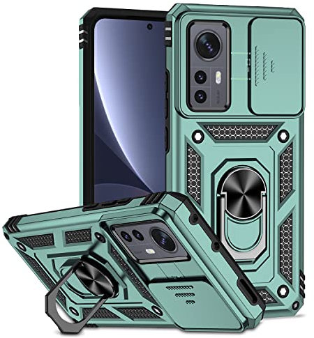 XINYEXIN Kameraschutz Handyhülle für Xiaomi 12T / Xiaomi 12T Pro Hülle mit 360 Grad Metal Ring Ständer Stoßfest Schutzhülle Hard Case Sliding Camera Cover - Grün