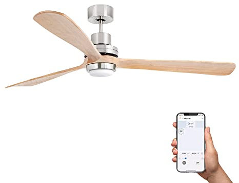 Faro Lantau Ventilatore da Soffitto Led Extra Large Nichel Opaco, Pino DC Smart 15W 3000K, 6 Velocità