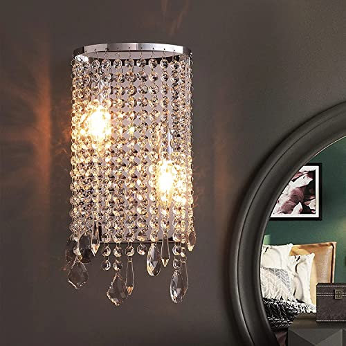 Moderne Kristall Wandleuchte in Chrom Dimmbar 3 Lichtfarben LED Wandlampe Innen Kristall Lampe E14-Fassung Edelstahl Basis K9 Crystal Wandbeleuchtung für Wohnzimmer Schlafzimmer Treppen Flur Korridor