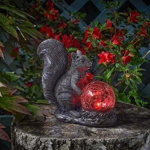 Garden Mile Solarbetriebenes Eichhörnchen-Leuchten, Kaninchen mit knisterndem Globus-Licht, Gartendekoration, Farbwechsel, Glas, Solarleuchte, Außenbereich, Terrasse, Blumenbeet, Weg, Neuheit,