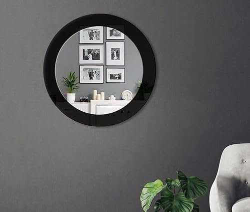 Spiegel rund 90 cm, Wandspiegel Moderner Dekorativer Kristallspiegel für Wohnzimmer, Schlafzimmer, Flur, Schminktisch, Eingangsbereich Wanddekoration in Schwarz