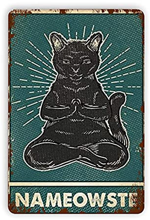 Cat Yoga Blechschilder, Reproduktion, Vintage-Wanddekoration, Retro-Kunst, lustige Dekorationen für Zuhause, Bar, Pub, Café, Bauernhof, Zimmer, Metallschild, klassisches Poster, 20,3 x 30,5 cm