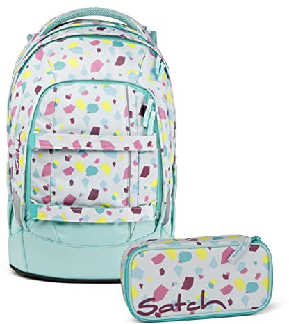 satch Pack Schulrucksack Set 2tlg. mit Schlamperbox (Dreamy Mosaic), 45 x 30 x 22 cm