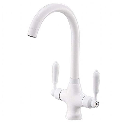 Küchenspülen-Mischbatterie, Mischbatterie, moderne Küche, 360 ° drehbarer Wasserhahn, Keramik-Messinggriffe, Waschbecken, Wasserhahn, Kalt-Warm-Wasser, Badezimmer, Waschbecken, Mischbatterie,/Weiß