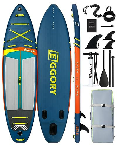 Eggory Tabla Paddle Surf Hinchable 180KG MÁX, Set Tablas Hinchables de Paddle Surf para Jóvenes y Adultos, Sup Board, Remo Ajustable, Mochila y Correa, Aleta Desprendible