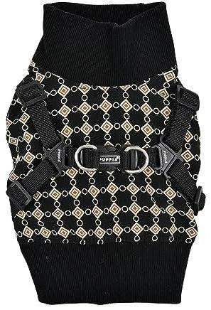 Puppia Jace Jacket Hundegeschirr Pullover Warm Winter Rautenmuster für kleine und mittelgroße Hunde, Schwarz, Größe S