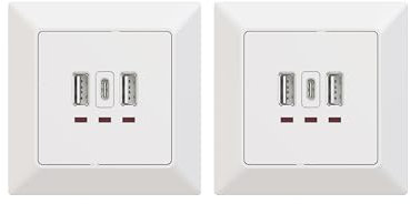 UCOMEN 5.0V, 3.1A Unterputz-Ladegerät Mit 2 USB Type A und 1 Type C Anschlüssen, Weiß (2 Pack)