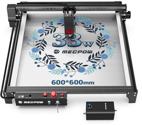 Mecpow X5Pro Incisore Laser con Assistenza Pneumatica, Taglio Laser da 33W, Laser Engraver da 192W di Potenza, Incisore Laser per Legno e Metallo, Arresto di Emergenza, Rilevamento Fiamme e Giroscopio