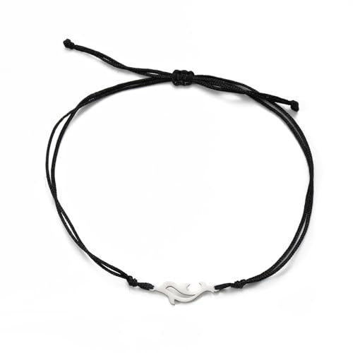 TEAMER Wolfsarmband Fuchsarmband Delfin Wachsseil Chian Armband Edelstahl Tierschmuck für Frauen (Delfin - Silber)