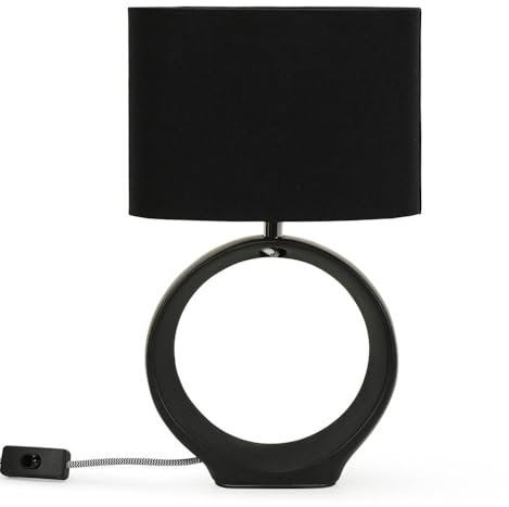 ValueLights | Black Hoop Ceramic Table Lamp with a Fabric Lampshade Living Room Bedroom Bedside Light | Table Lamps, Home Décor & Improvement Essential