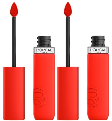 L'Oréal Paris Infaillible Matte Resistance flüssiger Lippenstift, feuchtigkeitsspendend, matt, Samteffekt mit Hyaluronsäure, Farbe 400, Spill The Tea, 2 Kosmetika