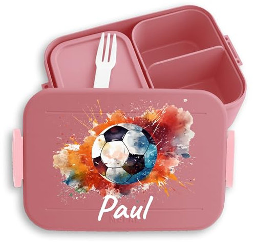 Kinder Bento Box Midi Lunchbox für Mepal Bentobox - Fußball Brotdose mit Name personalisiert I Geschenk Fussball Geschenke - 900 ml - Rosa - brotbüchse junge schule butterbrotdose grundschule