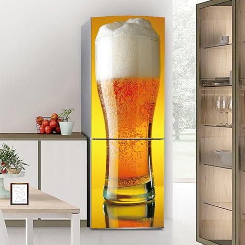 Fridge Wraps Kitchen Fridge Stickers Cover Full Doors, Fridge Sticker Full Covering Door Fridge Covers Skins Wall Stickers for Kitchen Decal, Seduced bubbling Beer Cool Summer