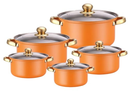 Uposao 10Pcs Batterie de Cuisine en Acier Inoxydable, Casseroles/Faitouts avec Couvercle en Verre pour Tous Feux Dont Induction